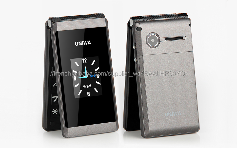 UNIWA X28 2.8/1.77 pouce Double écran Fonction SOS Grande batterie Radio FM sans fil téléphone pliant