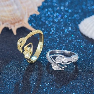 Sirena regolabile anello da Cocktail in argento Sterling fiabesco sirenetta anello aperto avvolgente per donna ragazze moglie - Product Image 5