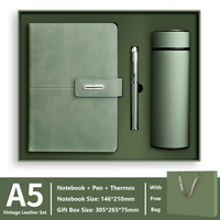 Ensemble cadeau d'entreprise personnalisé avec logo promotionnel 3 en 1 avec carnet en cuir PU A5, stylo et thermos pour usage professionnel au bureau