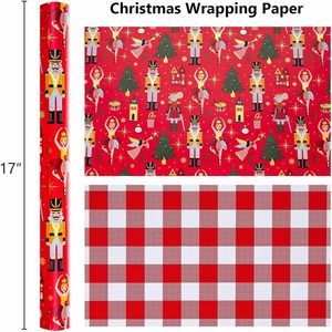 Papier d'emballage de Noël rouge réversible motif casse-noisette à carreaux dorés 17 po x 32,8 pi recyclable - Product Image 5