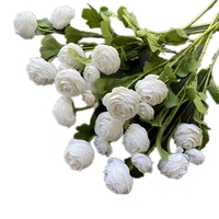 Bunga Ranunculus Buatan Tangan, Mawar Teh, Daun Hijau, 3 Tangkai, Batang Peony Palsu untuk Dekorasi Pernikahan, Rumah, Kantor, Meja