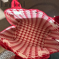 Sac à main chic en tricot jacquard à motif pied-de-poule, sac fourre-tout rétro à carreaux rouges pour les fêtes et les cadeaux