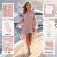 Robe Tunique Asymétrique à Dentelle Douce Marque Privée, Col Rond, Manches Bouffantes Transparentes, Poignets en Crochet, Été – Fabrication OEM/ODM