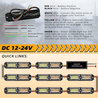 Kit Lampu Strobo Grille untuk Truk/Mobil 12-LED Pemasangan Permukaan Ultra Tipis Lampu Peringatan Bahaya Darurat Putih & Amber