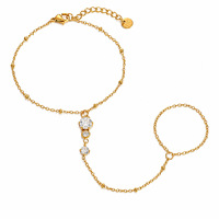 Yuhui Bracelet en acier inoxydable transfrontalier, style luxe léger et haut de gamme, avec zircon incrusté, chaîne de poignet et bague tout-en-un