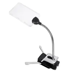 Free Sample Desk Clamp Clip Lamp Flexible Metal Hose Stand Magnifier Rectangle Lens LED Magnifier Magnifying Glass For Reading
