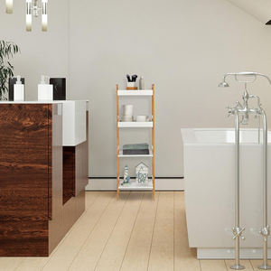 Madera 4 niveles independiente baño ducha Caddy utilidad carrito estante de exhibición bambú esquina estante organizador de almacenamiento para Baño - Product Image 6