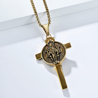 Collier Croix Chrétienne en Acier Inoxydable pour Hommes, Pendentif Jésus, Crucifix Religieux K-PT641 Fabriqué à Dongguan