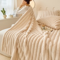 Couverture en peluche à rayures larges épaisse et solide, imperméable, chauffante, portable, multifonctionnelle pour lit, canapé, sieste