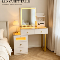 Table de maquillage LED compacte avec miroir à commande tactile intelligente, tiroirs de rangement et armoire latérale pour la maison