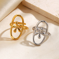 Cincin Terbuka Minimalis Geometris Garis Silang, Cincin Baja Anti Karat Bentuk X Bertekstur Personal untuk Wanita