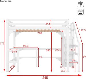 Venta Directa de Fábrica: Cama Alta con Tobogán para Niños, Estructura de Cama Doble con Cajones, Litera King-Size, Cama Alta Tamaño Completo con Escritorio en Forma de L - Product Image 4