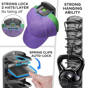 <span class=keywords><strong>Porte</strong></span>-chapeaux mural et de <span class=keywords><strong>porte</strong></span>, <span class=keywords><strong>organisateur</strong></span> <span class=keywords><strong>suspendu</strong></span> double capacité pour casquettes de baseball, rangement pour 40 casquettes avec pinces à ressort - Product Image 2