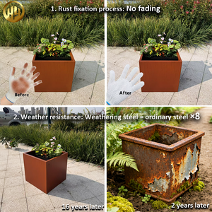 Accessori da Giardino Fioriera Quadrata in Acciaio Corten Arrugginito Moderna ed Elegante con Foro di Drenaggio per Uso Domestico - Product Image 2