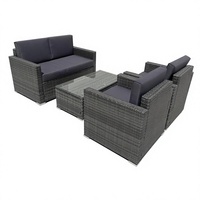 4-teiliges Garten-Sofa-Set Grau PE-Rattan Outdoor-Möbel Zweisitzer 2 Sessel und Glas-Couchtisch mit Kissen