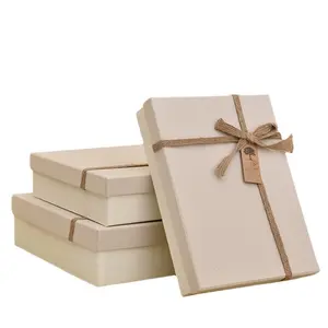 JTX019 Kotak Hadiah Tali Rami Alami Tali Senar dengan Label Pernikahan Kemasan Mewah Kotak Hadiah Kerajinan Karton