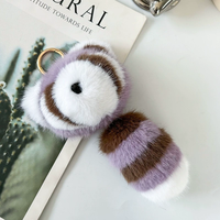 Porte-clés en peluche douce en forme de petit raton laveur et de panda à longue queue en vraie fourrure de lapin Rex, modèle 3D, accessoire de marque EASYA