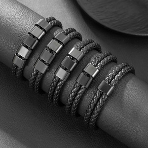 <b>Leather</b> Woven Stainless Steel <b>Bracelet</b> Black Braided Men Women Fashion Jewelry Party Geometric Design D2739 1D2758 1 - Product Image 1