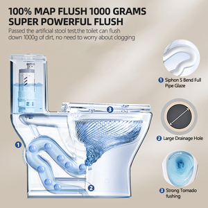 <span class=keywords><strong>WC</strong></span> monobloc en céramique à double chasse avec siphon, système d'économie d'eau 3.0/6.0L, abattant à fermeture douce, sortie en S - Product Image 2