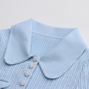 <span class=keywords><strong>Robe</strong></span> élégante pour femme, bleu brume, col polo, manches courtes, tricot côtelé, haute qualité, nouveau <span class=keywords><strong>modèle</strong></span>, printemps/été - Product Image 2