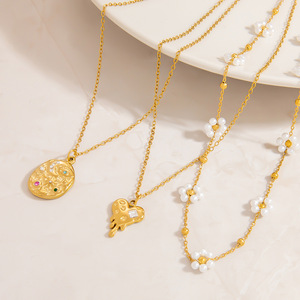 Collier Fleur de Perle Plaqué Or 18K en Acier Inoxydable avec Pendentif Cœur, Bijou Quotidien pour Femme - Product Image 2