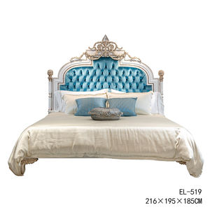 Cama Doble Xingchen Azul con Revestimiento de Madera Maciza con Incrustaciones de Chapa de Madera, Estilo Francés Moderno, para Dormitorio Suave de Villa, para JEELIAN, Dormitorio de Estilo Francés Moderno - Product Image 6