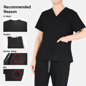 Tenue d'infirmière personnalisée pour femme, uniforme de travail extensible 4 directions, pantalon à manches courtes et col en V pour les cliniques de soins de santé et de beauté - Product Image 6