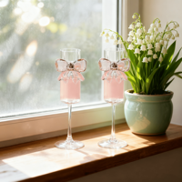 Gobelet en verre transparent à large nœud rose de luxe léger, résistant à la chaleur, en borosilicate élevé, pour boissons froides à domicile, fournisseur