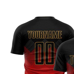 สีดำสีแดงเสื้อฟุตบอลแขนสั้นเสื้อฟุตบอลระบายอากาศแห้งเร็วชุดกีฬาน้ำหนักเบาการฝึกซ้อมการแข่งขันสวมใส่ทีมชาย - Product Image 5