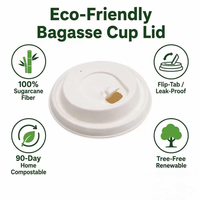 Couvercle jetable et compostable en bagasse pour gobelet, avec bec verseur, écologique, en fibre naturelle, pour boissons, vente en gros