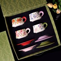 Ensemble tasse et soucoupe à café en céramique dans un coffret cadeau avec motif floral, style rétro luxe léger vintage, 260 ml, pour cérémonie d'ouverture
