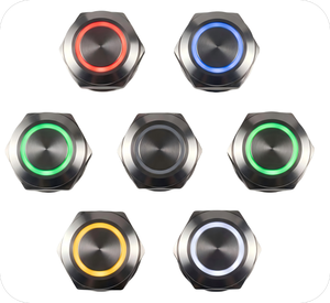 Black Metal 220V ON/OFF 1NO Flat Head Push Button <b>Switch</b> Red Power Symbol Light IP65 Waterproof Ring Illuminated Momentary LED - Product Image 1