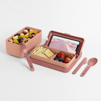 Italiaans design 2025 Trendy lunchbox, draagbaar, lekvrij, vierkant, roze, van polypropyleen, met afsluitbare deksels