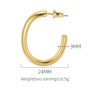 Pendientes de aro abiertos plateados estilo urbano de moda, diseño de tubo grueso, resistentes al deslustre, para uso diario, para mujer - Product Image 2