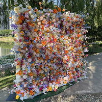Mur de fleurs artificielles en soie colorées 8x8 pieds, panneau enroulable fait main pour la décoration de mariages, de Noël et d'événements