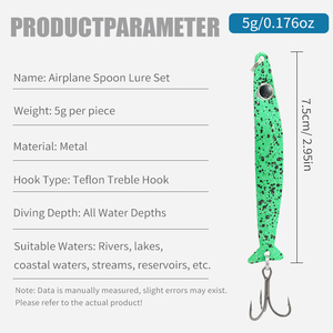 LUSHAZER 5 pièces/lot Appâts artificiels en métal pour la pêche, cuillère à pêche 5g/75mm, longue portée, appât étroit pour la pêche au black-bass, à la truite et au brochet - Product Image 2