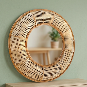 Hot Trending New Design Sustainable Rattan Mediterranean Iron Frame Round <b>Mirror</b> Wall Mounting Bathroom Home Decor Gifts - Product Image 3