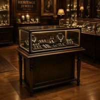 Vitrine à bijoux en bois avec éclairage LED, présentoir verrouillable en verre trempé pour comptoir de vente au détail, meuble de présentation vintage
