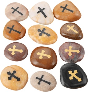 12 Pezzi Pietre Antistress Comfort Cross Incise, Pietre di Preghiera e <span class=keywords><strong>Fede</strong></span>, Levigate Naturali in Roccia di Fiume, per Battesimo e Cresima Sacra - Product Image 3