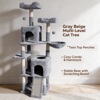 Centre d'activités pour chat de luxe à 6 niveaux, robuste, gris foncé, avec perchoirs en peluche de luxe, hamac intégré et panier, en carton durable