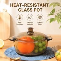 Casserole en verre cristal résistant à la chaleur avec couvercle et double poignée, compatible lave-vaisselle, pour soupes et ragoûts, chauffe-plats domestique, style européen