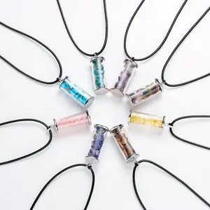 Chakra Healing Crystal Wishing Bottle Pendants Necklace Wish Bottle with Black Rope for Pendants Necklaces Jewelry Making