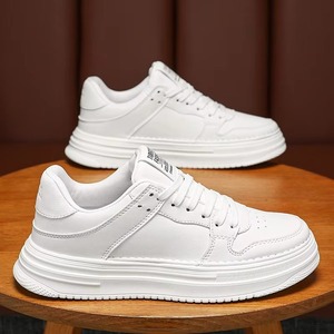 Chaussures de sport décontractées pour hommes, respirantes, durables, à lacets, à semelle épaisse, blanches, style coréen, toutes saisons, tendance - Product Image 2