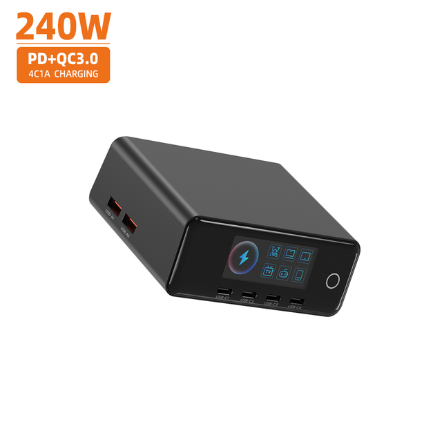 240W 100W GaN Desktop Charger 4C2A PD QC3.0 Fast Charging Station with Digital Display for iPhone 15 Pro Max iPad Phone Charger