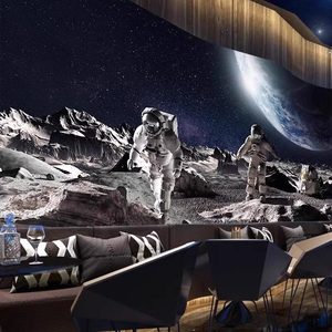 Papier peint <span class=keywords><strong>mural</strong></span> en tissu sans couture, gaufré, mat, personnalisé, design graphique pour chambre d'enfant, ciel étoilé, astronaute - Product Image 1