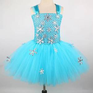 Productos Populares de HP, ODM OEM, Vestido de Tul Azul de Princesa Elsa con Copos de Nieve para Niñas, Disfraz de Halloween para Niños - Product Image 3