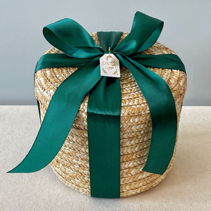 2025 nouveau tissé à la main <span class=keywords><strong>paille</strong></span> fête de mariage mariée demoiselle d'honneur deviner cadeau panier de rangement avec décor nœud papillon - Product Image 1