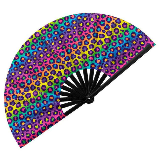 Promotional Eco-Friendly UV Reflective Large Rave Fan Bamboo Hand Fan Fairy Theme Satin Nylon Fabric Hand Held Folding Fan