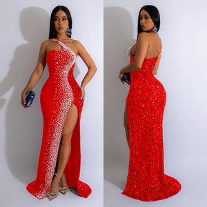 Tùy chỉnh vestidos de Fiesta largos elegantes Y một cánh tay vai bodycon cao Slit maxi pha lê prom Dress - Product Image 4