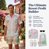 Ensemble de chemises de luxe en gros pour hommes, imprimé vintage style palais, ensemble deux pièces à manches courtes, tenues de tennis, fabricant B2B personnalisé